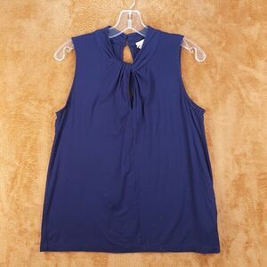 VANESSA VIRGINIA Womens Top Small Navy Knotted Keyhole Rayon ANTHROPOLOGIE
